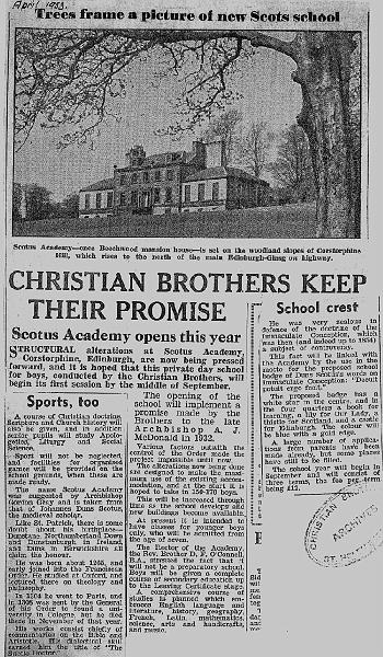 promise kept.jpg - Newspaper cutting from April 1953, giving a bit of the history behind the Brothers' commitment to open a Scottish school.